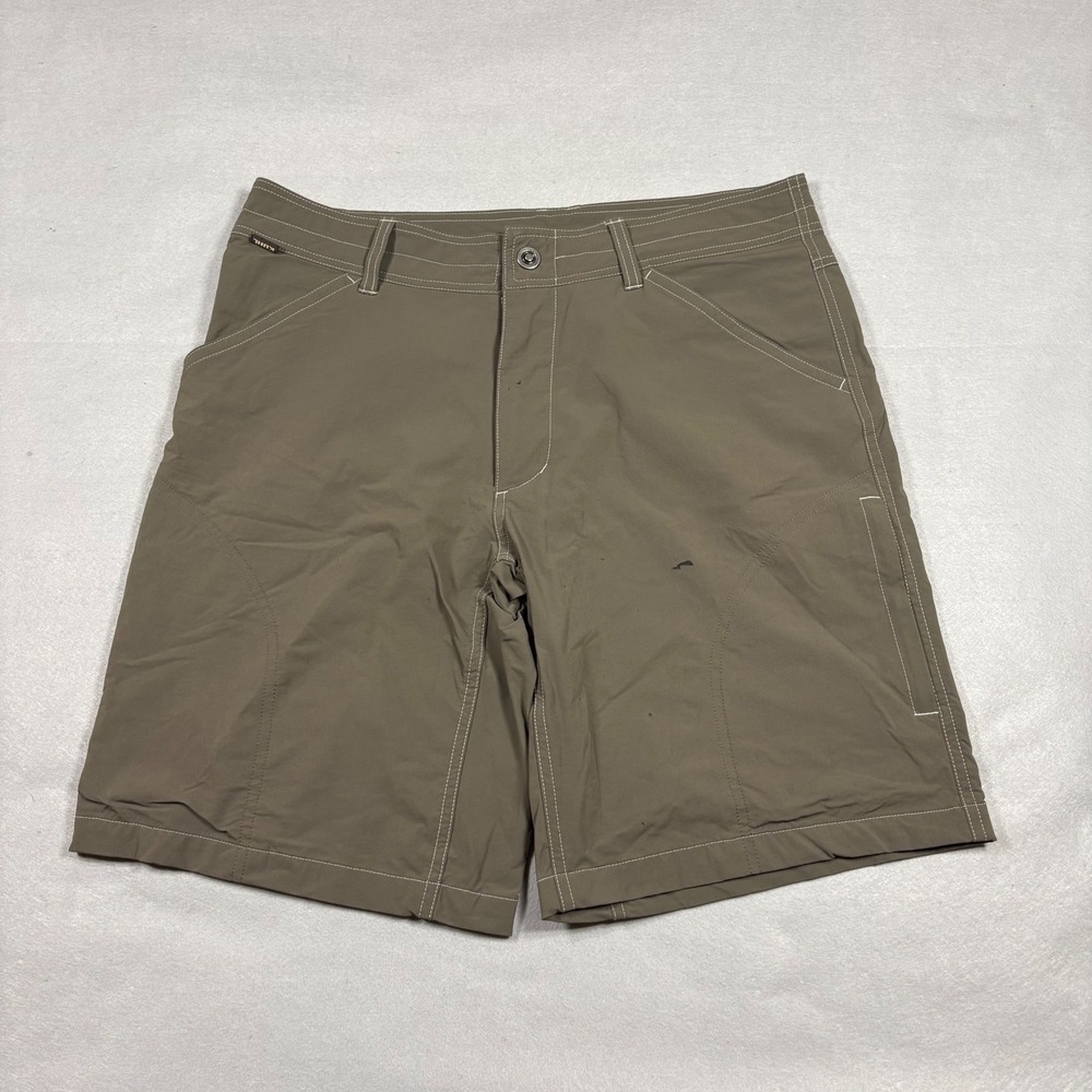 KUHL Renegade Cargo Shorts Mens 34 Khaki Olive Green Technical Hiking Outdoor